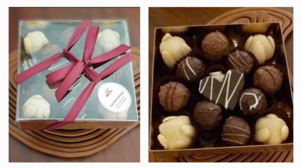 Valentinstag Sahnetrüffel, Pralinen und Bethmännchen Geschenkbox – Bild 3